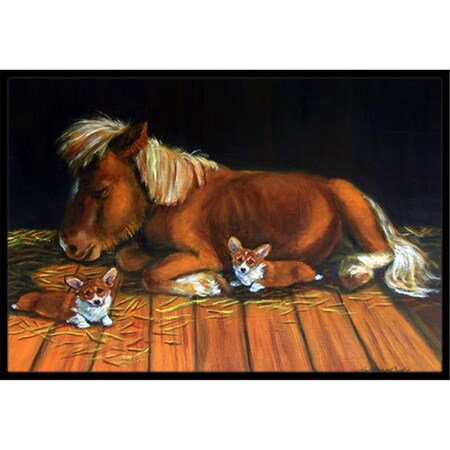 Carolines Treasures Corgi Snuggles The Pony Indoor and Outdoor Mat- 18 x 27 in. 7323MAT